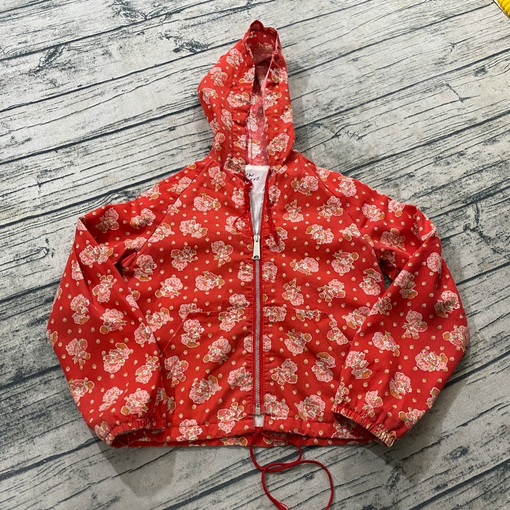 Strawberry Shortcake Kids 4T-5T Zip Hooded Jacket AOP Vtg 60s 70s Girlhoodcore
